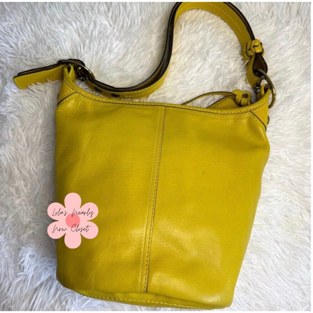 y2k COACH 2007 Bleecker 11422 Yellow Duffle Bucket Shoulder Bag Crossbodyble - Picture 2 of 12